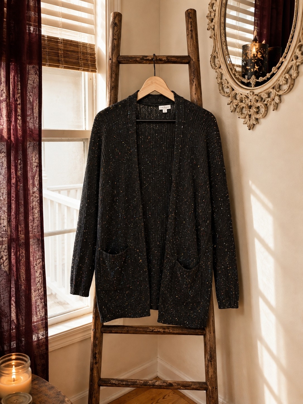 Black Speckled Open Front Cozy Cardigan